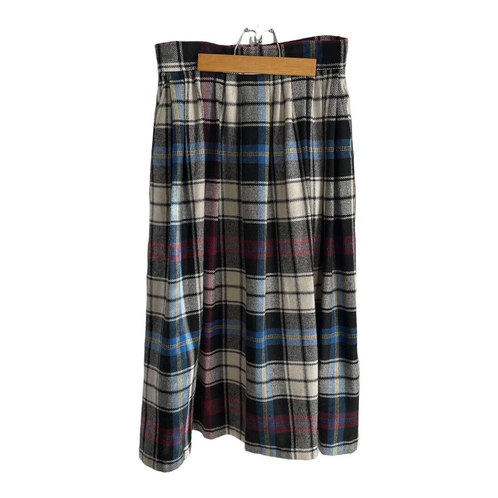 Vintage Checker Plaid Wool Midi Skirt SZ